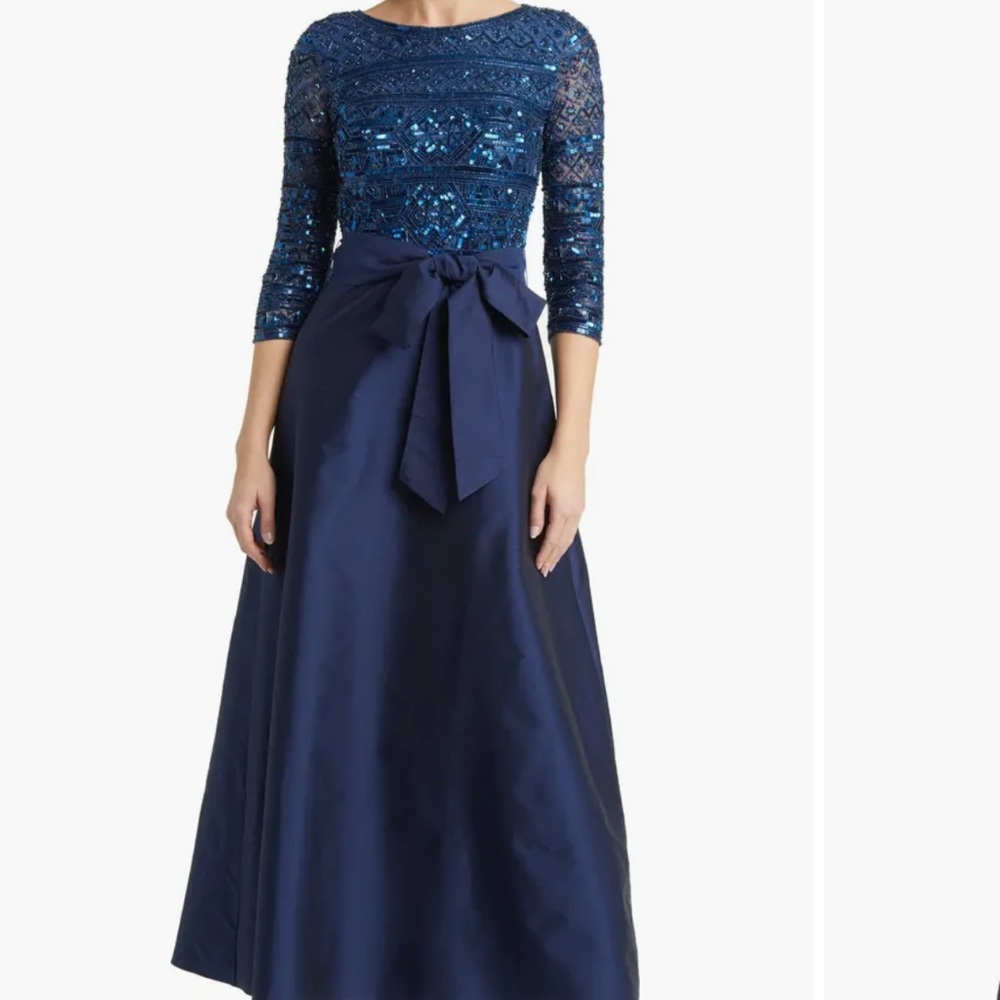 Pisarro Nights Navy Blue Beaded Bodice Maxi Dress